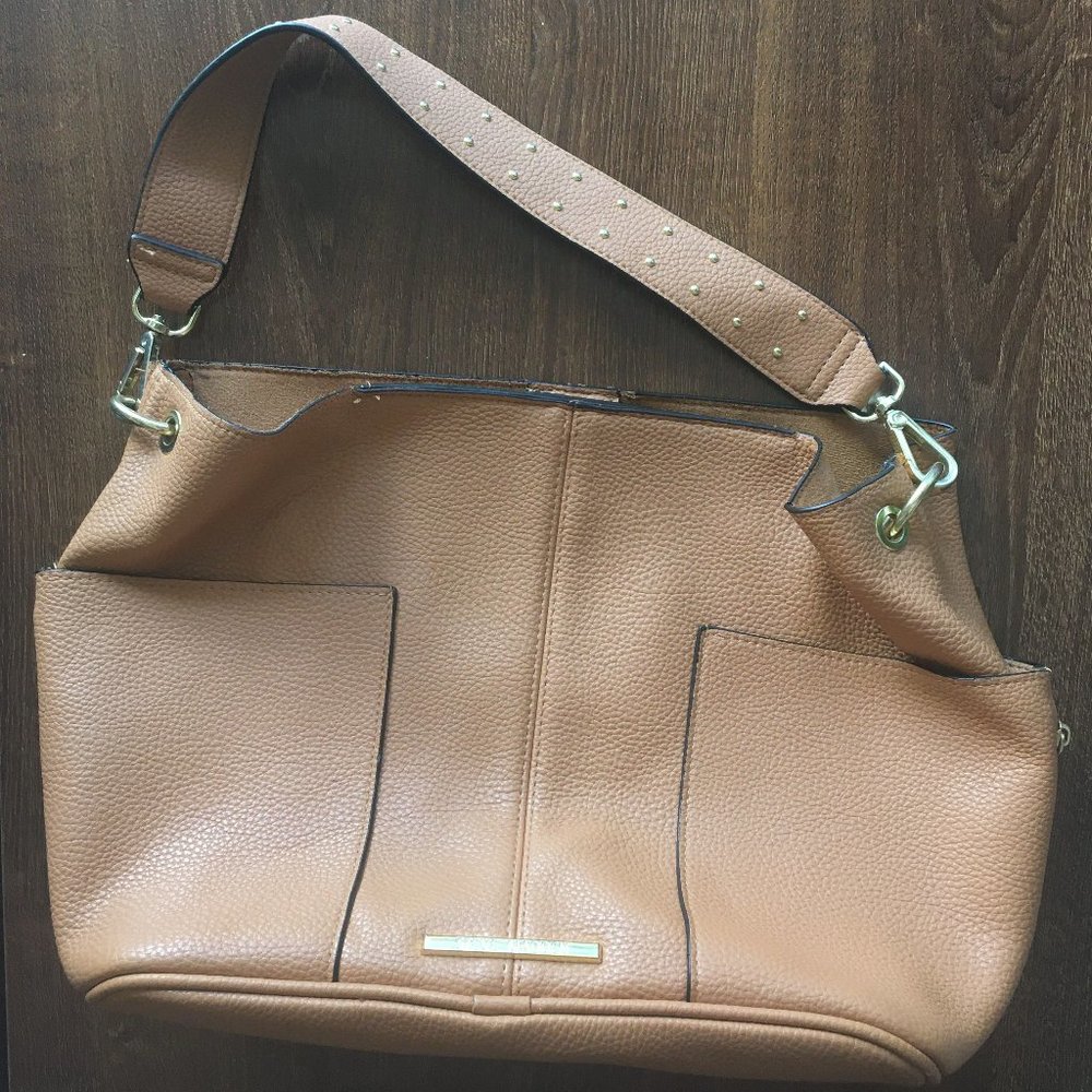 Steve Madden Camel Gold Studded Purse Bag w/ Zipper Detail